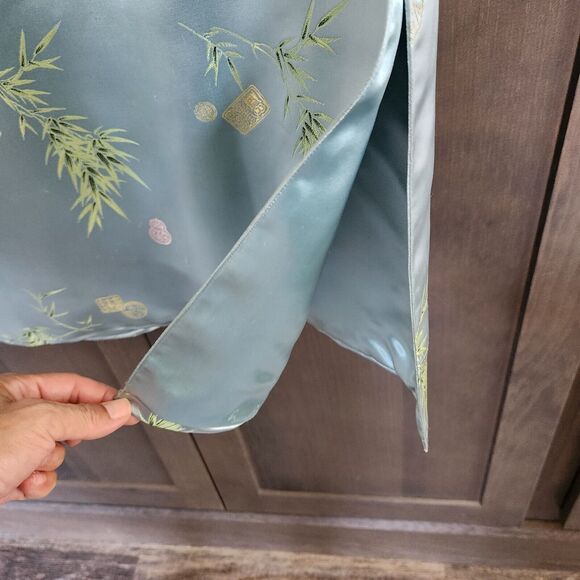 Mulchands Silk Womens Vintage Asian Kimono Light Blue Duster Robe Midi Dress - Picture 7 of 16